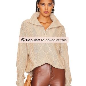 SNDYS Jax Knit Sweater in Beige Fold Over Neckline Size Medium